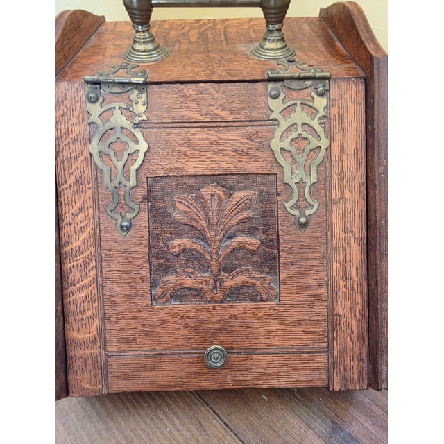 Wood Antique Oak and Brass Coal Scuttle For Sale - Image 7 of 10