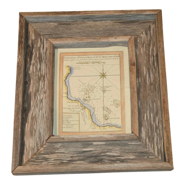 Hand Colored 18th C Map of Vera Cruz Mexico in Rustic Ranch Frame For Sale