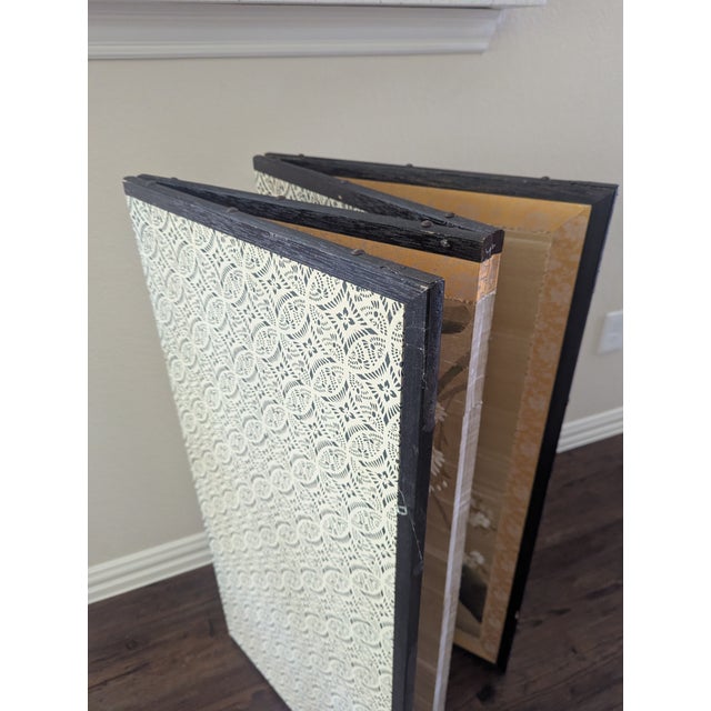 Japanese Four-Panel Screen Cherry Blossoms on Silk For Sale - Image 10 of 14