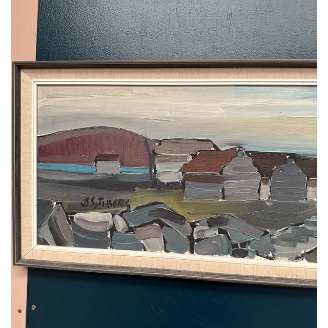 Mid-Century Modern Bo Sjöberg, Coastal Village, 1960s, Oil on Canvas, Framed For Sale - Image 3 of 14