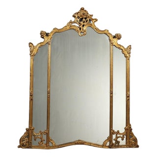 Carved and Gilded Wooden Mirror For Sale