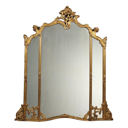 Carved and Gilded Wooden Mirror For Sale