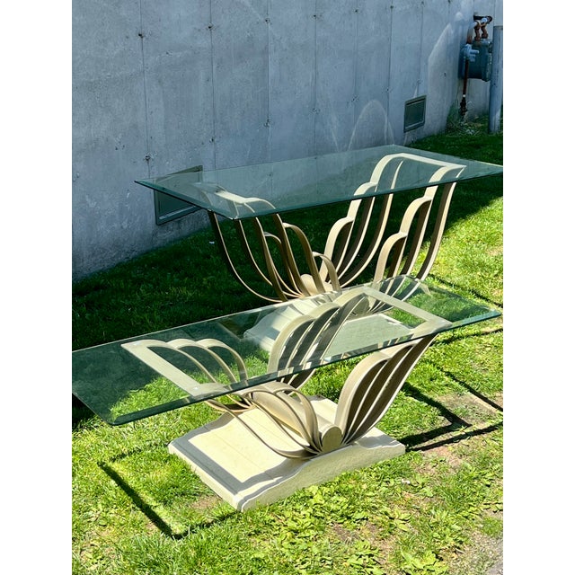 Vintage 1930s Sculptural Glass Console and Coffee Table Set For Sale - Image 9 of 13