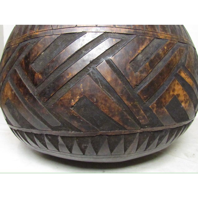 Brown Large Carved African Gourd For Sale - Image 8 of 13