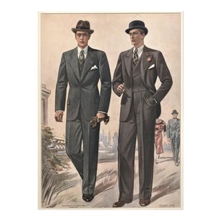 Matted 1937 Men's Tailoring Fashion Lithograph-for Home or Office For Sale