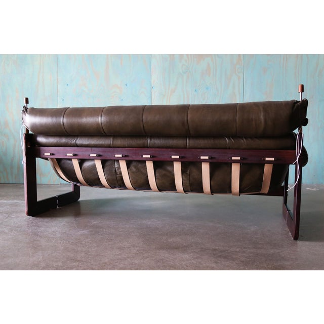 1970s Percival Lafer Green Sofa Mp 97 Leather Sofa Extended Head Rest For Sale - Image 10 of 13