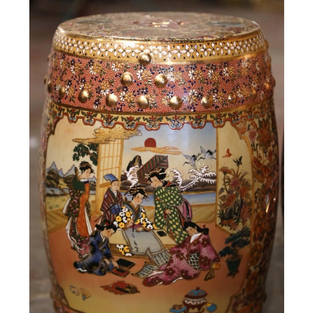 Pair Mid-Century Japanese Hand Painted and Gilt Satsuma Porcelain ...