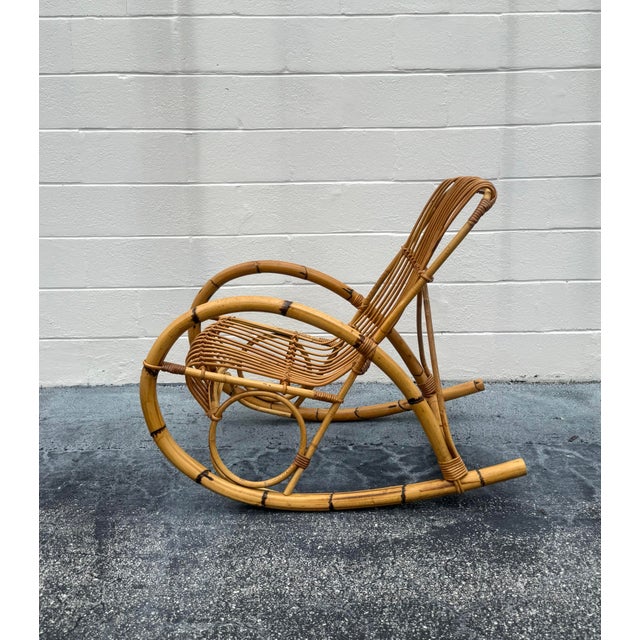 Camel Vintage MCM Franco Albini Rattan Rocking Chair For Sale - Image 8 of 8