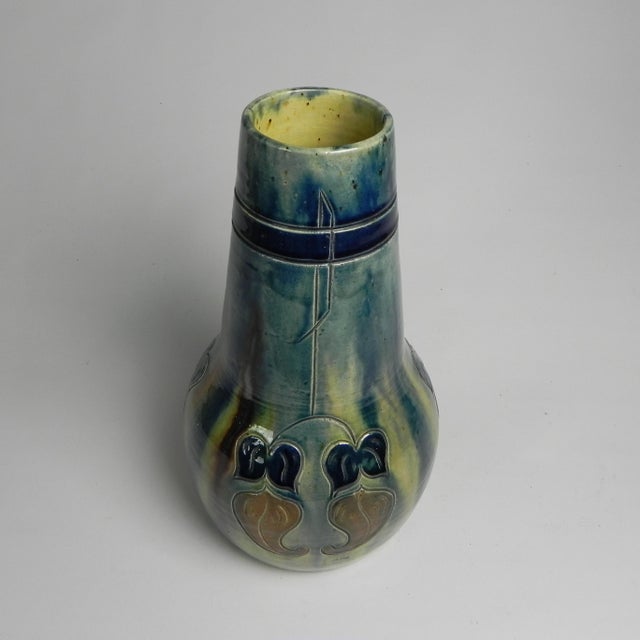 1920s Flemish Art Deco Vase with Floral Motifs, 1920s For Sale - Image 5 of 13