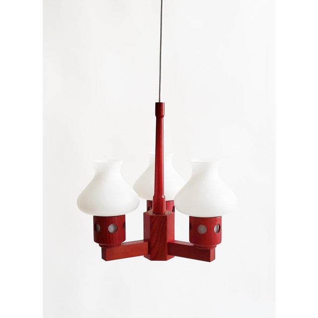 Mid-Century Swedish Pine Chandelier with Frosted Glass Shades by Aneta, 1970s For Sale - Image 14 of 14