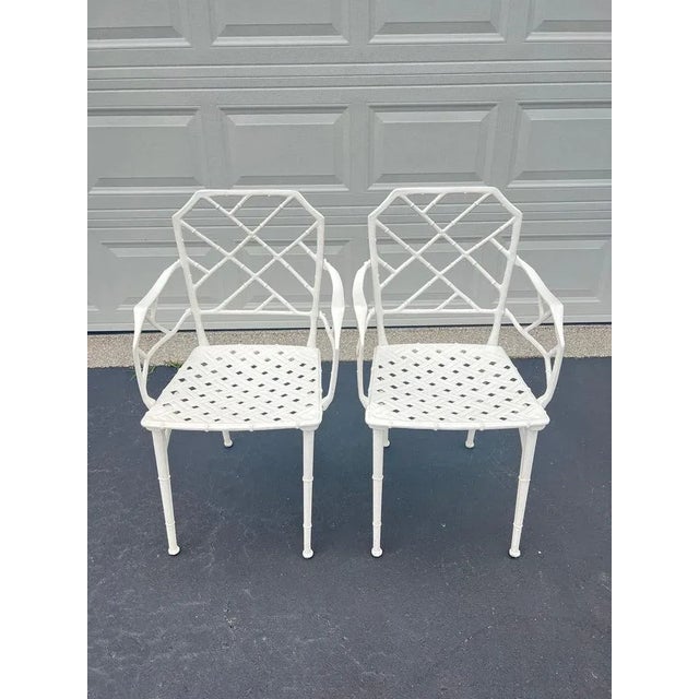 Metal Pair of White Faux Bamboo “Calcutta” Chairs by Brown Jordan For Sale - Image 7 of 18