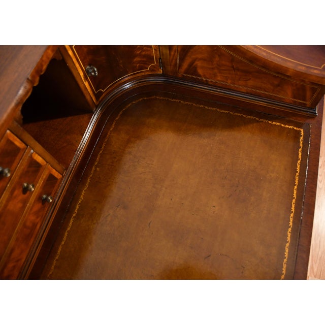 1930s English Regency Mahogany Inlaid & Leather Top Carlton Writing Desk For Sale - Image 17 of 18