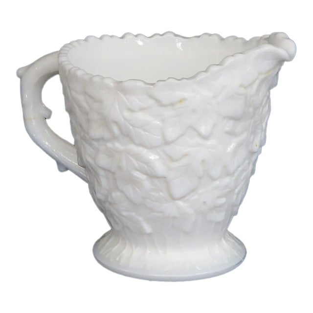 Mid 20th Century Westmoreland Bramble Maple Leaf Pattern White Milk Glass Creamer Pitcher For Sale