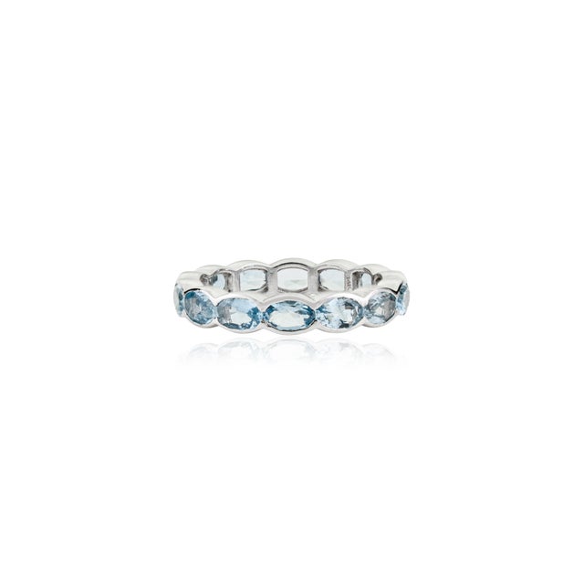 Metal 2.47 Carat Aquamarine Boho Chic Eternity Band Ring Size 5 in 14k White Gold For Sale - Image 7 of 16