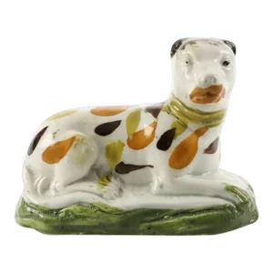 Antique 18th Century George III Staffordshire Prattware Pottery Figure of a Spotted Dog Circa 1790 - 1800