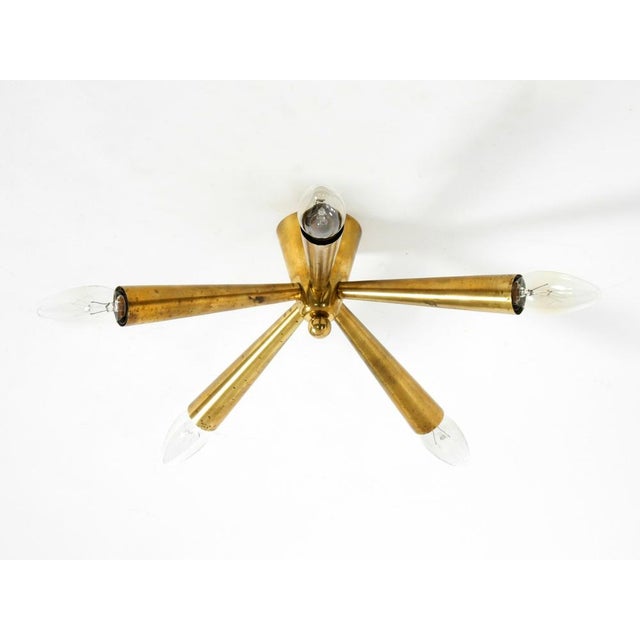 Small, original mid-century modern brass sputnik ceiling light with five arms. beautiful 1950s design. Made in germany....