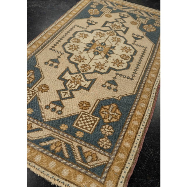 Textile Turkish Mini Rug Oriental Hand Knotted Vintage Rug 1'11" x 3'6" #21204 For Sale - Image 7 of 8
