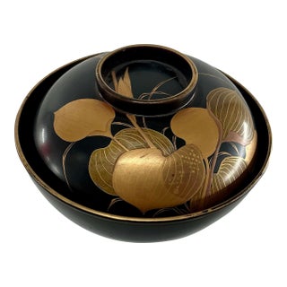Antique Japanese Gold Decorated Maki-E Laquer Bowl With Lid For Sale