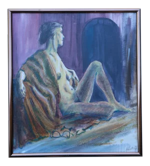 Portrait of a Lady in Repose - Vintage Framed Nude Portrait