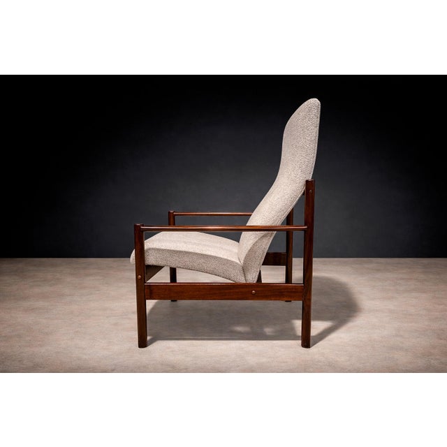 Tall Armchair in Imbuia Wood & Grey Bocule, Michel Arnoult, 1960s - Lot 154A For Sale - Image 11 of 16