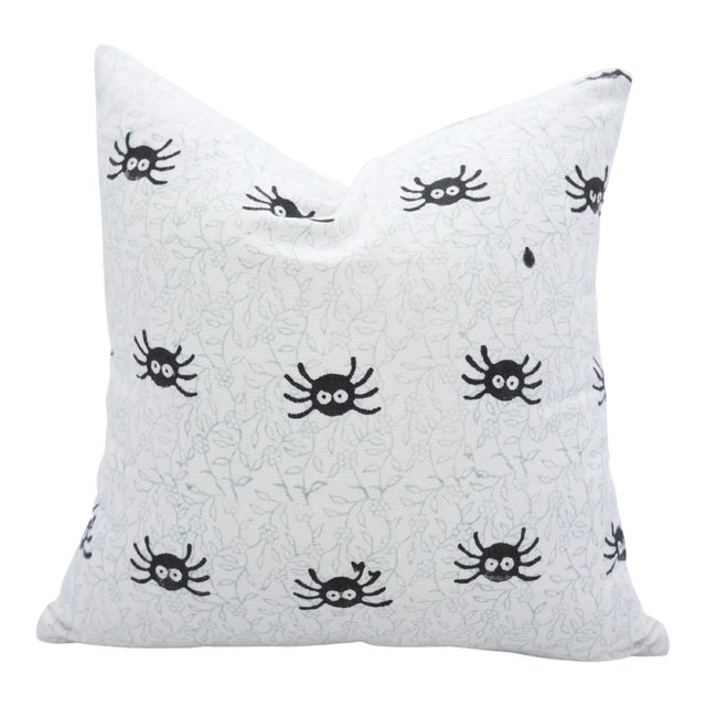 Fabdivine Spider Handmade Block Print Pillow Cover for Halloween Decor Size-14x14 For Sale