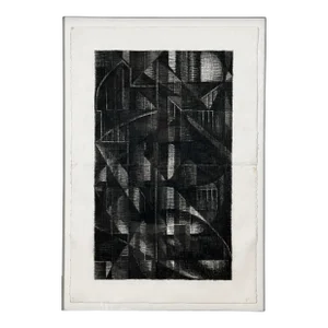 Abstract Postmodernist Minimalist Charcoal Drawing on Art Paper by Ken Warwick, Framed