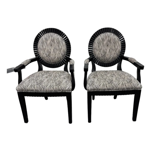 Louis XVI Style Black & White Armchairs, Pair For Sale