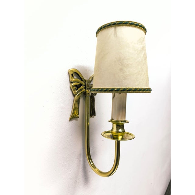 Brass Bow Applique with Lampshade, 1970s For Sale - Image 9 of 11