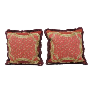 Red and Gold Ribbon Pattern Antique Tapestry Decorative Pillows - Set of 2