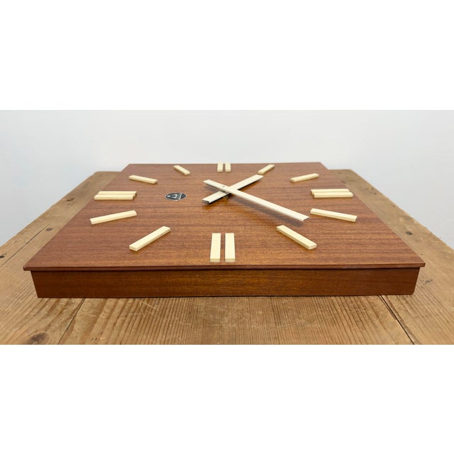 Vintage Brown Wooden Wall Clock from Pragotron, 1980s For Sale - Image 12 of 16