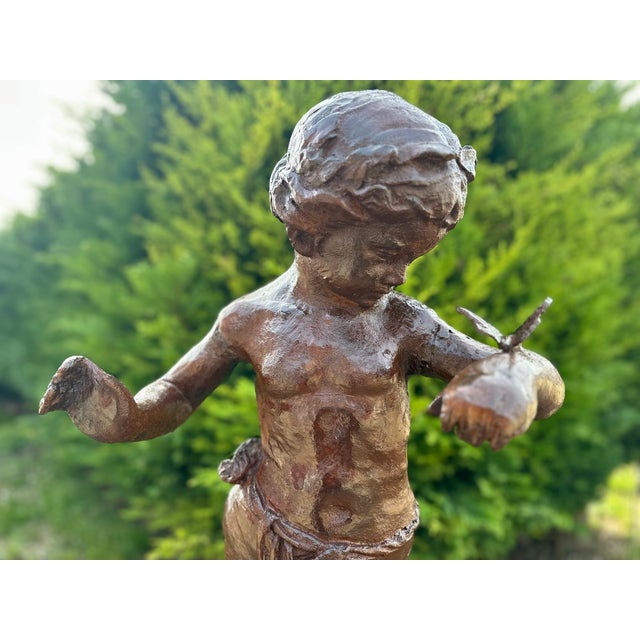 Cast Iron The Girl with the Butterfly Statue, 1980s For Sale - Image 7 of 13