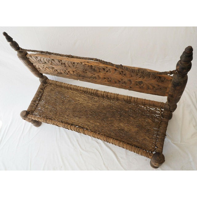 Low 2-Seater Cedar Chair, Nuristan, Afghanistan, 1890s For Sale - Image 9 of 18