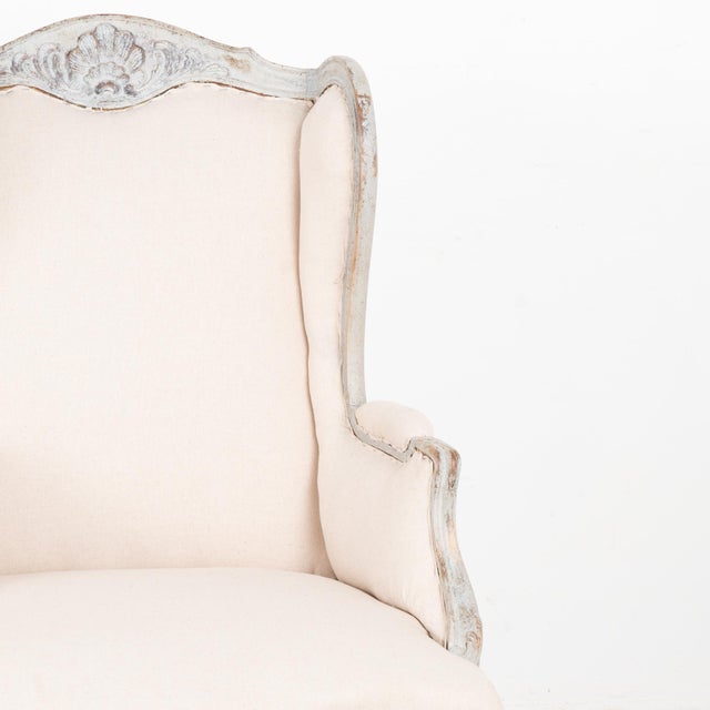 Early 20th Century Pair, Gustavian Style Wingback Gray Chairs, Sweden Circa 1920-40 For Sale - Image 5 of 9