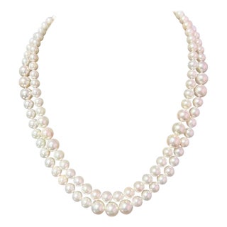 Akoya Pearl Diamond Necklace 14k W Gold 0.66 TCW Certified For Sale