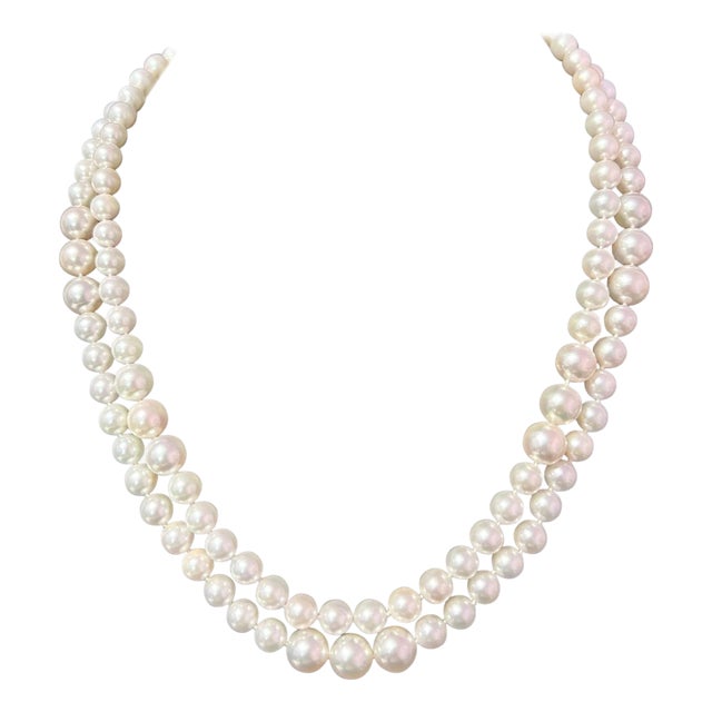 Akoya Pearl Diamond Necklace 14k W Gold 0.66 TCW Certified For Sale