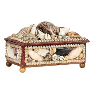 Antique British Colonial Seashell Encrusted Jewelry Box For Sale