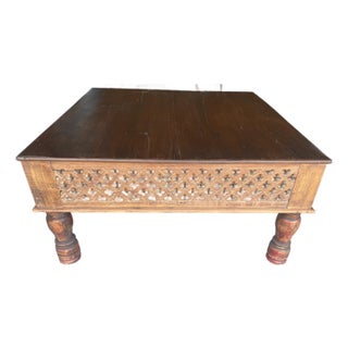 1990s Carved Solid Wood Coffee Table For Sale