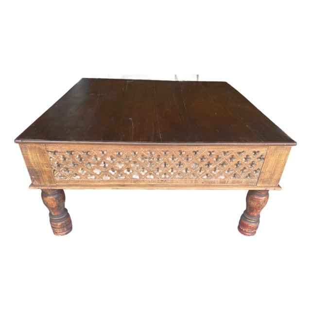 1990s Carved Solid Wood Coffee Table For Sale