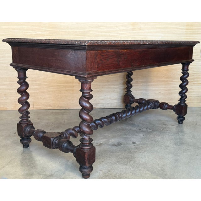 19th Spanish Walnut Desk or Console Table With Two Drawers & Solomonic Legs For Sale - Image 11 of 12