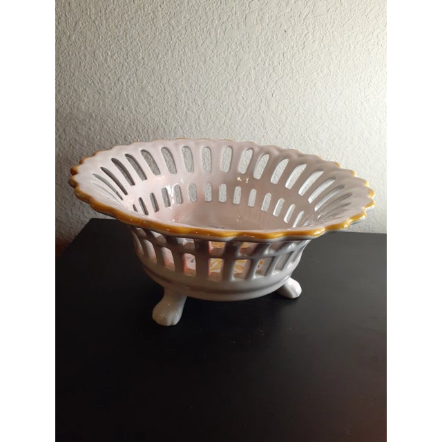 Vintage 1980s RCCL Made in Portugal Lattice Pedestal Bowl For Sale In Dallas - Image 6 of 6