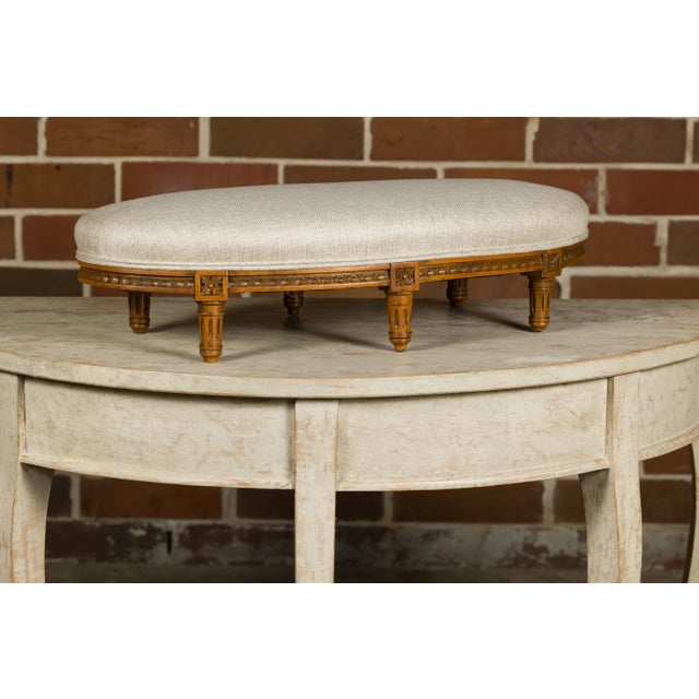 Wood French Louis XVI Style Walnut Footstool with Linen Upholstery, 19th Century For Sale - Image 7 of 12