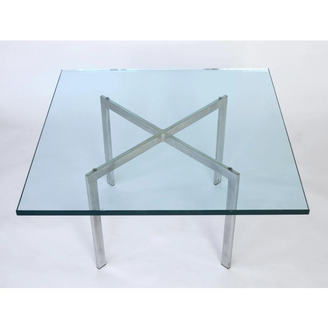 Vintage high-quality reproduction of the iconic Knoll Barcelona coffee table in a rare smaller size of 30" square instead...