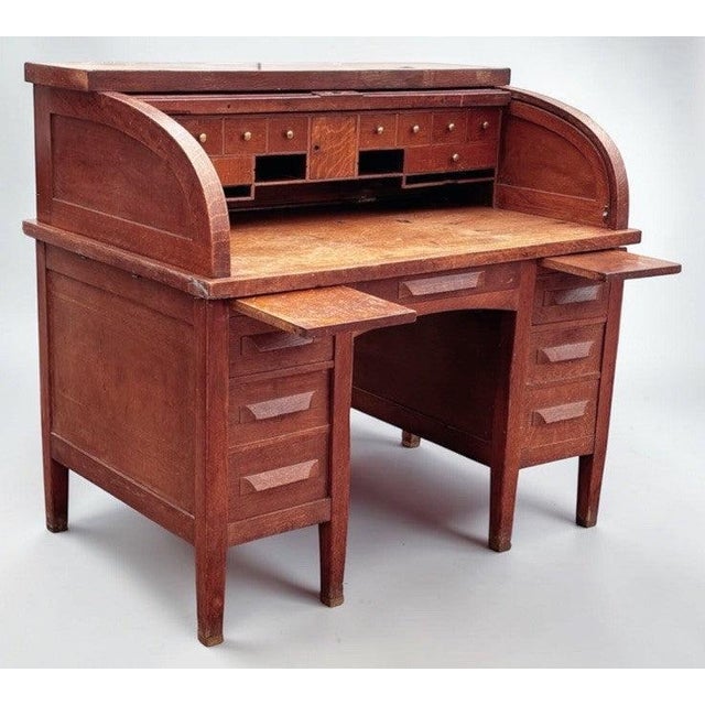 Edwardian Oak Roll Top Desk. with Fitted Interior. Top and pedestals separate and come off for easier transportation Sizes...