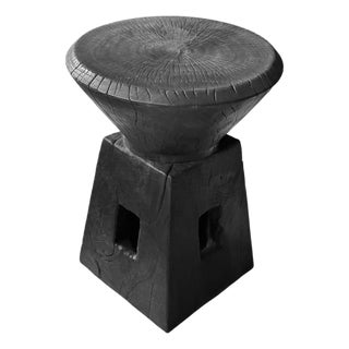 Sculptural Side Table, Mango Wood, Modern Organic, Burnt Finish For Sale