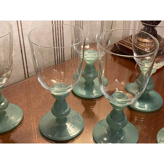1960s Rare Set of 8 Villeroy & Boch Isabelle Green Wine Glasses For Sale - Image 11 of 11