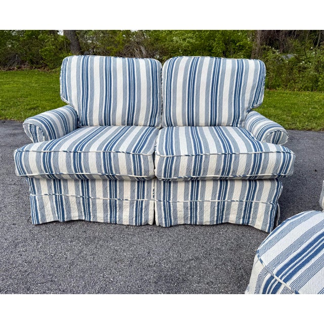 Lee Industries Country Coastal Cottage Style Slipcovered Loveseat, Chair and Ottoman Set by Lillian August Couture / Lee Industries For Sale - Image 4 of 12