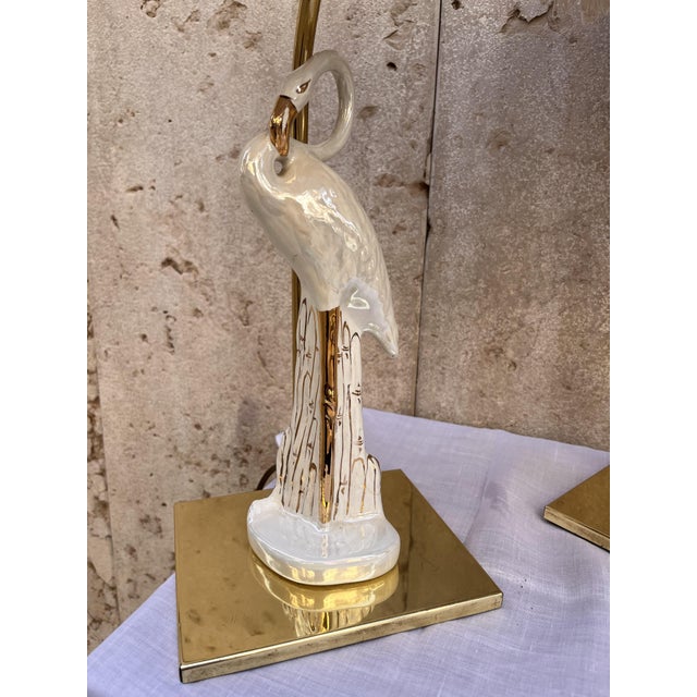 Vintage Ceramic and Brass Flamingo Lamps, 1970, Set of 2 For Sale - Image 4 of 5