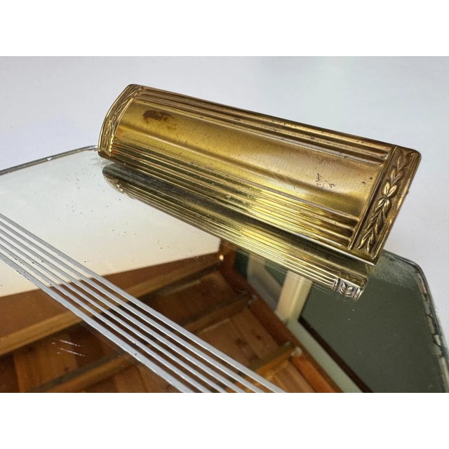 Art Deco Vintage Etched Glass and Brass Tray With Floral Medallion, Art Deco Era For Sale - Image 3 of 8