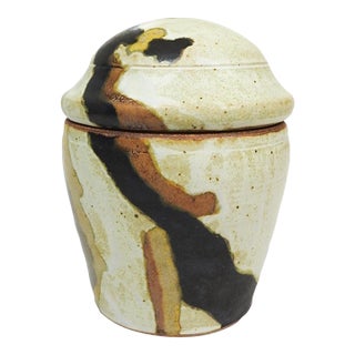 Mid 20th Century Abstract Glaze Lidded Pottery Jar For Sale