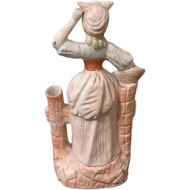Vintage Victorian Bisque Porcelain Figurine of Woman by Fence For Sale - Image 4 of 6